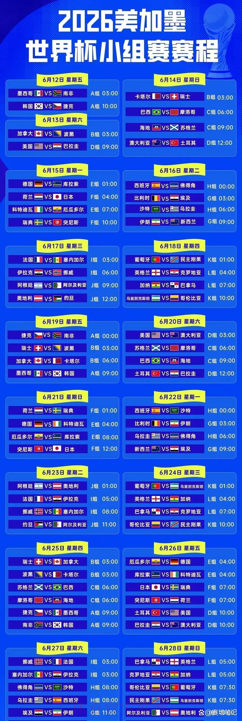 2026世界杯比赛日程安排全攻略 2026世界杯比赛日程安排全攻略